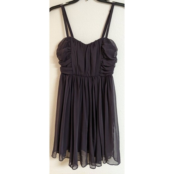 Women's LUSH Eggplant Color Chiffon Ruched Party Holiday Dress Size Small - Picture 1 of 9
